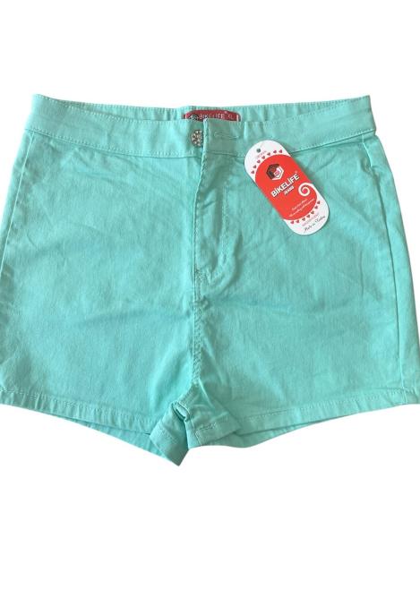 Blugi scurți damă de vară – elastici, mulați, cu buzunare la spate, verde deschis, Engros